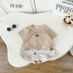 Set bộ tay ngắn họa tiết thêu Let's play kèm quần short nỉ chân cua cho bé trai size 9 tới 28kg BERNIE T1125B56