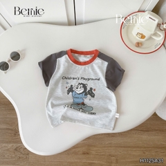 Áo thun cho bé trai tay ngắn phối màu họa tiết hoạt hình Happy size 9 tới 28kg BERNIE H1125A31