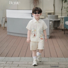 Set sơ mi ngắn tay đi biển cho bé trai bé gái họa tiết Tiny kèm quần short kaki size 9 tới 25kg BERNIE H1025B57