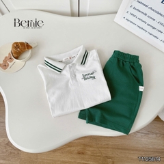 Set bộ polo tay ngắn cổ dệt thêu họa tiết Holiday xanh kèm quần short size 9 tới 28kg BERNIE T1125B14