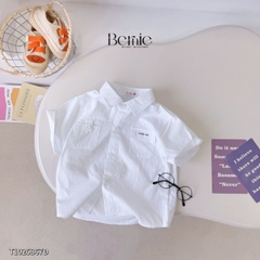 Set bộ tay ngắn cho bé trai áo sơ mi trắng kèm quần short jean phong cách Little Boss size 9 tới 28kg BERNIE T1025B67Đ 