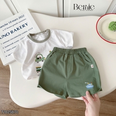 Set bộ tay ngắn thun cotton họa tiết Travel vui tươi kèm quần short cho bé trai size 9 tới 28kg BERNIE T1025B70