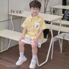  Set bộ sơ mi tay ngắn cho bé trai họa tiết kẻ vàng Happy Star kèm quần short kaki size 11 đến 28kg BERNIE H1225B25