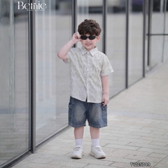 Set bộ sơ mi cho bé trai áo tay ngắn họa tiết Grafiti kèm quần short jean size 11 đến 28kg BERNIE T1225B09