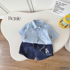 Set bộ sơ mi tay ngắn họa tiết in tràn cún Puppy kèm quần short cho bé trai size 11 tới 28kg BERNIE T1225B10