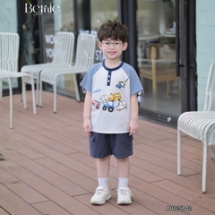 Set bộ cộc tay raplang họa tiết Worker Cars và quần short bé trai đi chơi đi biển 9 tới 25kg BERNIE H1125B42