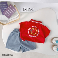 Set bộ polo Lá cờ Độc lập Việt Nam áo polo đỏ kèm quần short cho bé trai size 9 tới 25kg BERNIE H0226B25Đ