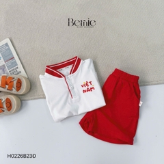Set bộ cộc tay cho bé trai áo cổ trụ họa tiết sao vàng Việt Nam kèm quần short size từ 9 đến 25kg H0226B23Đ 