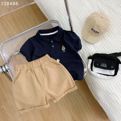 Set đồ bộ Polo tngắn tay cho bé trai áo thun cotton quần kaki vintage hàn quốc 1 đến 7 tuổi Bernie kids