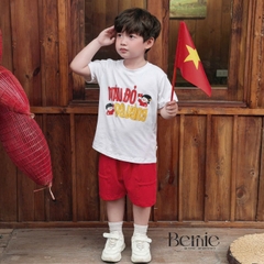 Set bộ cộc tay cho bé trai áo thun họa tiết người Việt nam kèm quần short size 9kg đến 28kg BERNIE H0226B22Đ 