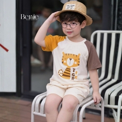 Set bộ tay ngắn cho bé trai áo thun cotton họa tiết Animal Vui Nhộn và quần short kaki 1 đến 7 tuổi BERNIE H0226B06Đ 