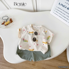 Set bộ tay ngắn cotton cho bé trai họa tiết in trần Puppy Good day kèm quần short size 9 tới 25kg BERNIE T0326B24