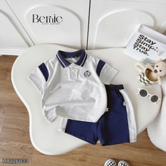 Set bộ polo tay ngắn cổ dệt họa tiết huy hiệu kèm quần short cho bé trai size 11 tới 28kg BERNIE H0226B33