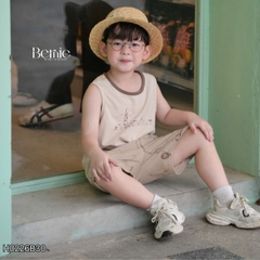Set bộ ba lỗ cho bé trai in tràn động vật ngộ ngĩnh kèm quần short size 9 tới 25kg BERNIE H0226B30