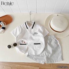 Set bộ sơ mi tay ngắn cho bé trai phối màu họa tiết Summer kèm quần short size 9 đến 25kg BERNIE H1225B15Đ