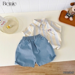  Set bộ tay ngắn áo sơ mi kẻ The Sea cho bé trai kèm quần short kaki denim size 11 đến 28kg BERNIE H1225B27