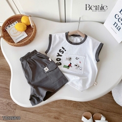 Set bộ bé trai áo tanktop họa tiết Boys phong cách hàn quốc kèm quần short size 1 tới 7 tuổi BERNIE T0226B10