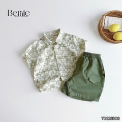 Set sơ mi bé trai Olive Boy áo tay ngắn họa tiết loang kèm quần short 11kg tới 28kg BERNIE T0226B03