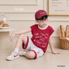 Set bộ cho bé trai áo tanktop họa tiết Bonjour phối màu kèm quần short size 9 tới 28kg BERNIE H0226B29