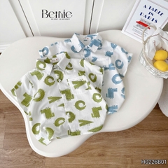 Set bộ sơ mi tay ngắn cho bé trai họa tiết cá sấu vui nhộn kèm quần short kaki size 11kg tới 28kg BERNIE H0226B01