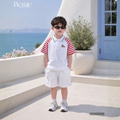 Set polo thêu ngựa áo tay ngắn raplang kẻ sọc kèm quần short kaki cho bé trai size 11 đến 28kg BERNIE H0226B35