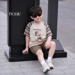 Set tay ngắn áo raplang họa tiết kẻ Good boy kèm quần short kaki cho bé trai size 9 đến 28kg BERNIE H0226B36