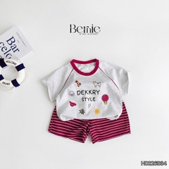 Set bộ đi biển bé trai áo thun tay ngắn raplang the Sea kèm quần short kẻ size 1 đến 7 tuổi BERNIE H0226B34