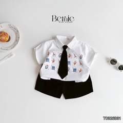 Set sơ mi 3CT Little Charm cho bé trai áo sơ mi và quần short kèm cà vạt rời size 9 tới 28kg BERNIE T0326B31