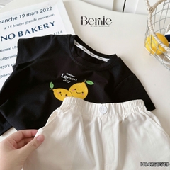 Set bộ tay ngắn unisex cho bé trai áo thun họa tiết Lemon day kèm quần short kaki size 9 đến 25kg BERNIE H0426B51Đ