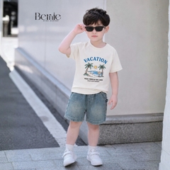 Set bộ bé trai áo thun tay ngắn họa tiết dừa be đi biển kèm quần short jean cho bé trai size 9 đến 25kg BERNIE H0426B51Đ