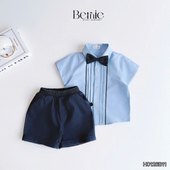 Set sơ mi bé trai công tử màu xanh trắng có nơ mặc thôi nôi sinh nhật sự kiện 1 đến 7 tuổi BERNIE H0725B73