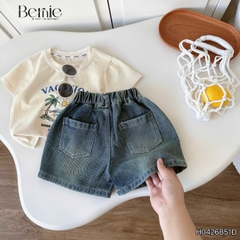 Set bộ bé trai áo thun tay ngắn họa tiết dừa be đi biển kèm quần short jean cho bé trai size 9 đến 25kg BERNIE H0426B51Đ