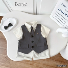 Set bộ vest gile Quý tộc cho bé trai áo sơ mi tay ngắn phối gile kèm quần và nơ cà vạt 9 tới 25kg BERNIE T0426B06