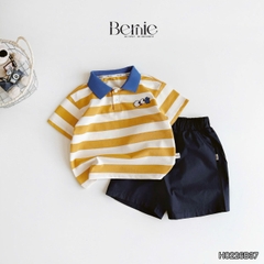 Set bộ thun áo polo tay ngắn họa tiết kẻ sắc màu kèm quần short kaki cho bé trai size 11 đến 28kg BERNIE H0226B37