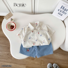 Set bộ sơ mi tay ngắn họa tiết Pony Sport kèm quần short denim size 11kg tới 28kg BERNIE H1225B39