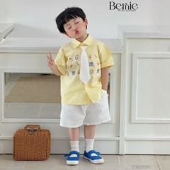 Set sơ mi 3CT Little Charm cho bé trai áo sơ mi và quần short kèm cà vạt rời size 9 tới 28kg BERNIE T0326B31