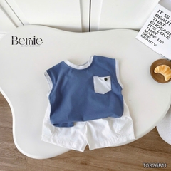 Set bộ tanktop cho bé trai áo thun túi lệch cá tính kèm quần short đi chơi đi học size 9 tới 28kg BERNIE T0326B11