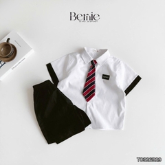 Set sơ mi 3CT Lucky Cool ngầu cho bé trai áo tay ngắn và quần short kèm cà vạt rời size 11 tới 28kg BERNIE T0326B29