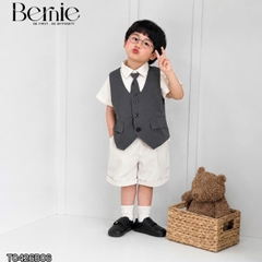 Set bộ vest gile Quý tộc cho bé trai áo sơ mi tay ngắn phối gile kèm quần và nơ cà vạt 9 tới 25kg BERNIE T0426B06
