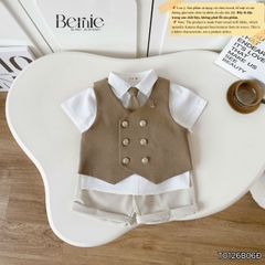 Set bộ vest gile Hoàng gia cho bé trai áo sơ mi tay ngắn phối gile kèm quần và cà vạt 1 đến 7 tuổi BERNIE T0126B06Đ 