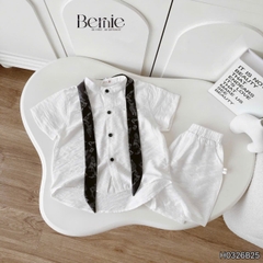 Set bộ đũi áo sơ mi cổ trụ phối khăn kèm quần short cho bé trai đi chơi đi biển size 11kg tới 28kg BERNIE H0326B25