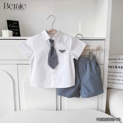 Set sơ mi kẻ Blue Schoo cho bé trai bé gái áo sơ mi trắng kèm quần hoặc chân váy cùng cà vạt và nơ rời size 11 tới 28kg BERNIE V0526B73