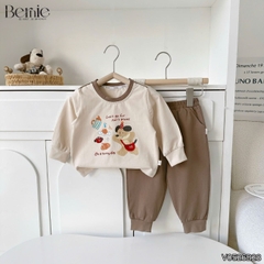 Set bộ cotton áo tay dài phối cổ Picnic Bear kèm quần dài cho bé trai size 9 tới 25kg BERNIE V0526B28