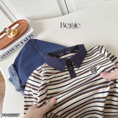 Set bộ dài tay cho bé trai áo polo họa tiết kẻ thêu Dog phối quần dài suông denim size 11 tới 28kg BERNIE V0426B37