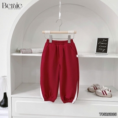 Set bộ cotton phối kẻ BNE Sport áo tay dài kèm quần cho bé trai size 9 tới 25kg BERNIE T0526B35
