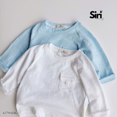 Áo thun áo phông tay dài chất cotton xược màu trắng màu xanh unisex cho bé trai bé gái size 9 tới 24kg BERNIE SIRI 6379ADK