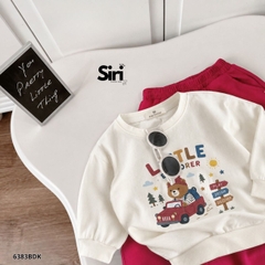 Set bộ dài tay chất thun cotton áo be họa tiết Little Explorer kèm quần dài đỏ size 10 tới 27kg BERNIE SIRI 6383BDK
