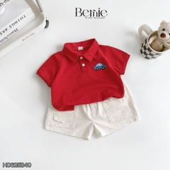  Set bộ polo ngắn tay nhiều màu cho bé trai họa tiết thêu ô tô kèm quần short kaki size 9 tới 25kg BERNIE H0625B40