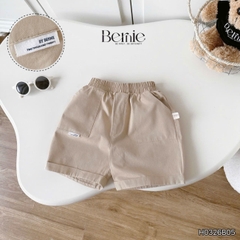 Set bộ sơ mi nâu gấu Lucky áo cổ trụ tay ngắn caro kèm quần short cho bé trai từ 11 đến 28kg BERNIE H0326B05