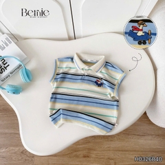 Set bộ polo tanktop kẻ ngang Little Pilot cho bé trai kèm quần short kaki phong cách Hàn quốc 9 đến 28kg BERNIE H0326B40